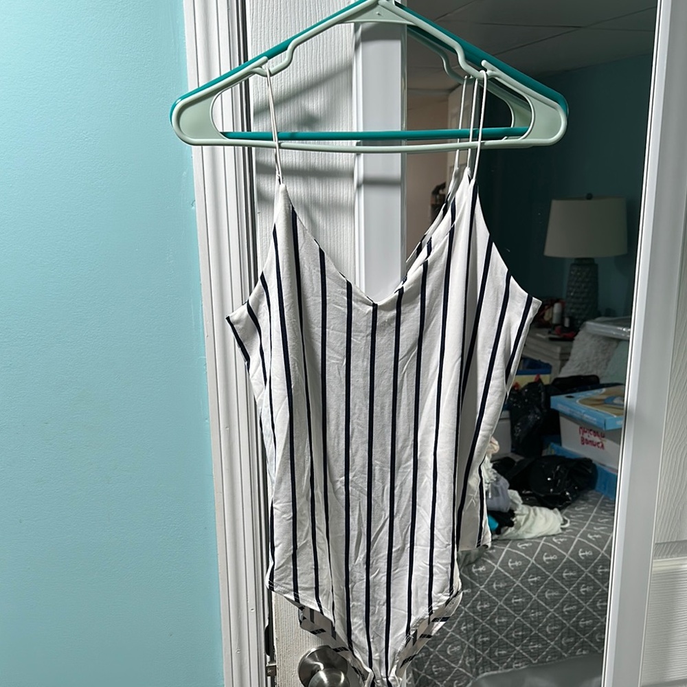 Gaze White and Black Striped Bodysuit